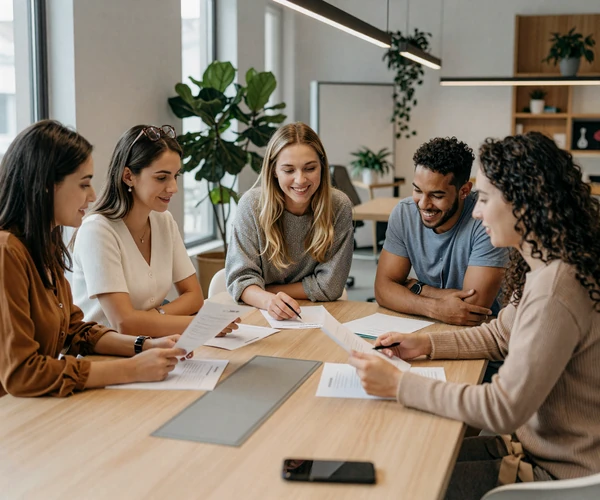 Modern Relationship Asians team collaborating in office setting