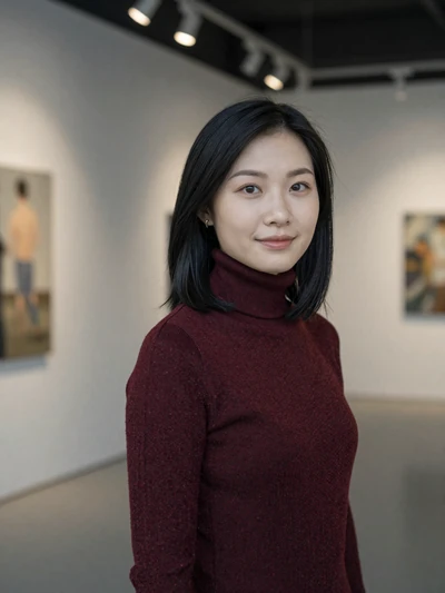 Jing, 29, Chinese woman in burgundy sweater at an art gallery - cross-cultural dating profile