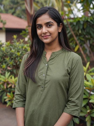 Ananya, 30, Indian woman in olive kurta at a botanical garden - dating Indian women profile