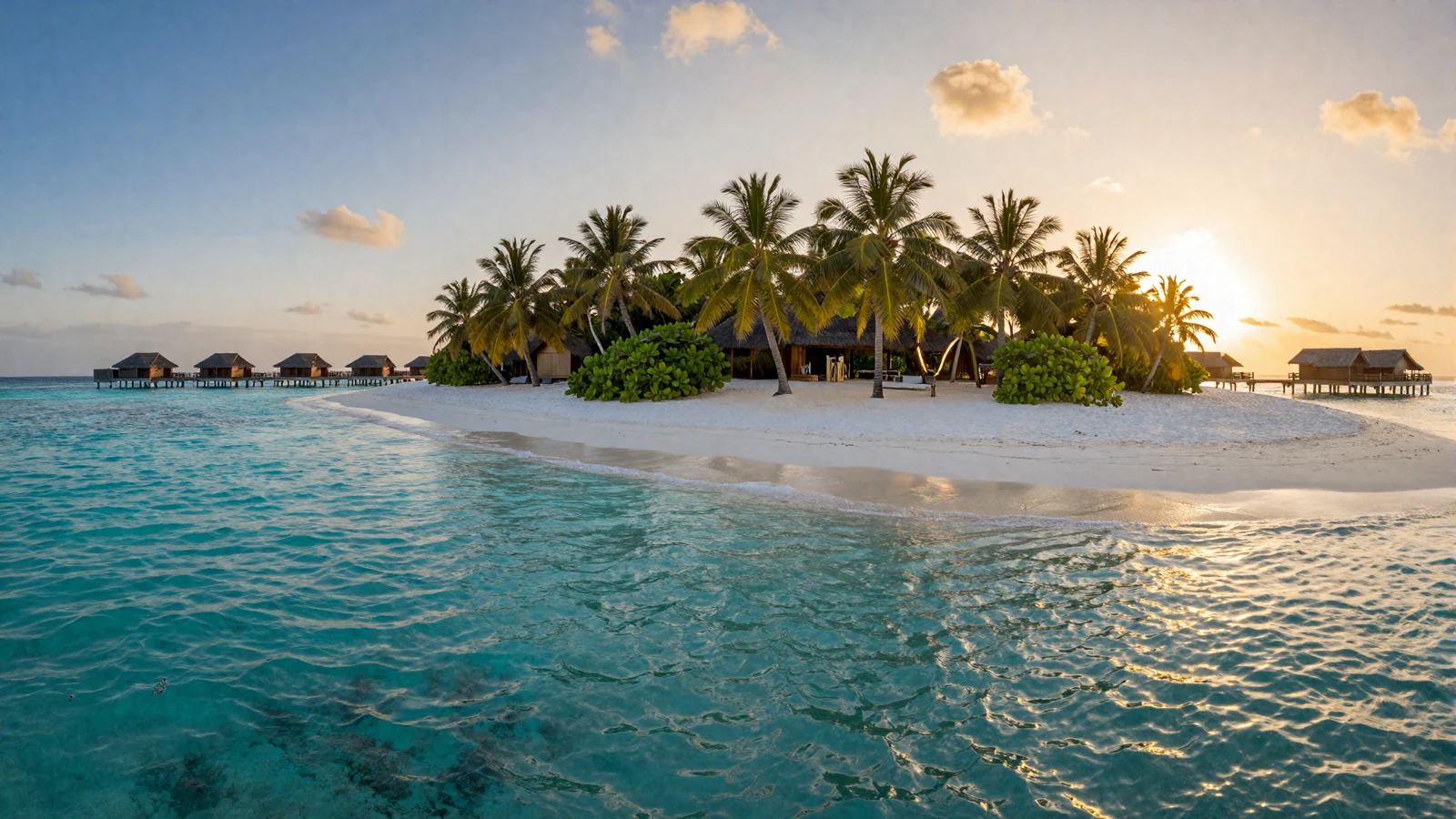 Maldives tropical island panorama with turquoise lagoon and palm trees representing Maldivian women dating culture
