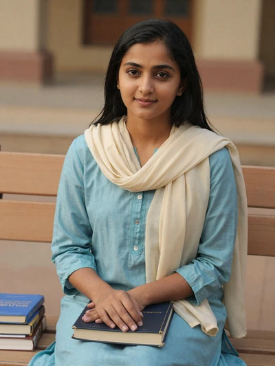 Zara, 25, Pakistani woman in blue kameez on a university campus in Karachi - Pakistani dating profile