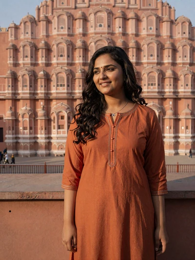 Devi, 25, Indian woman in terracotta outfit in Jaipur - cross-cultural dating profile