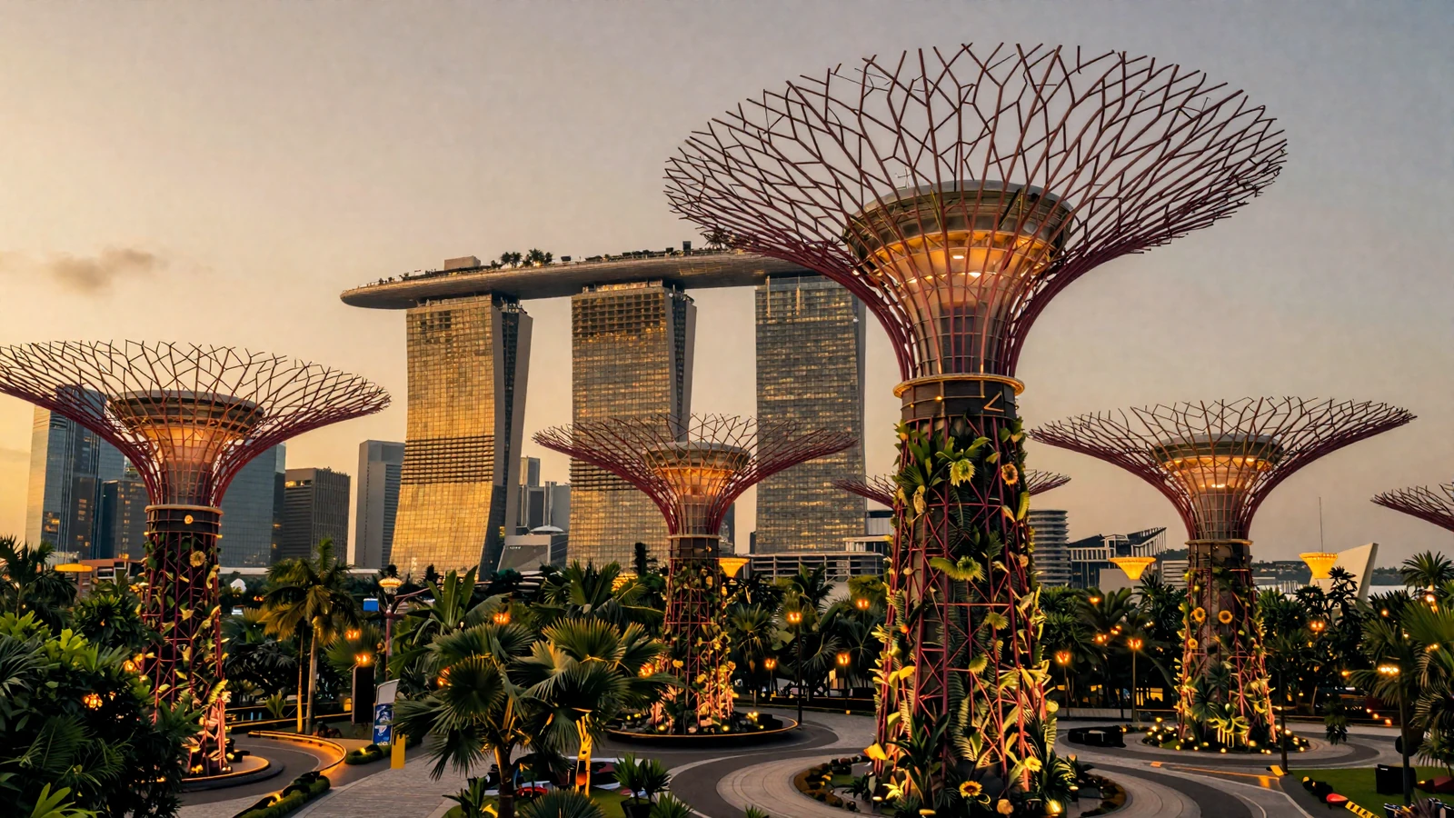 Singapore Marina Bay skyline at golden hour representing the modern cosmopolitan culture of Singaporean women dating