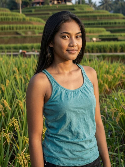 Putri, 27, Indonesian yoga instructor in Bali rice terraces - meeting Indonesian girlfriend first time