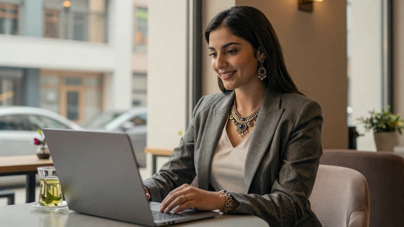 Modern Afghan woman working at cafe representing the educated professional diaspora singles in Afghan women dating