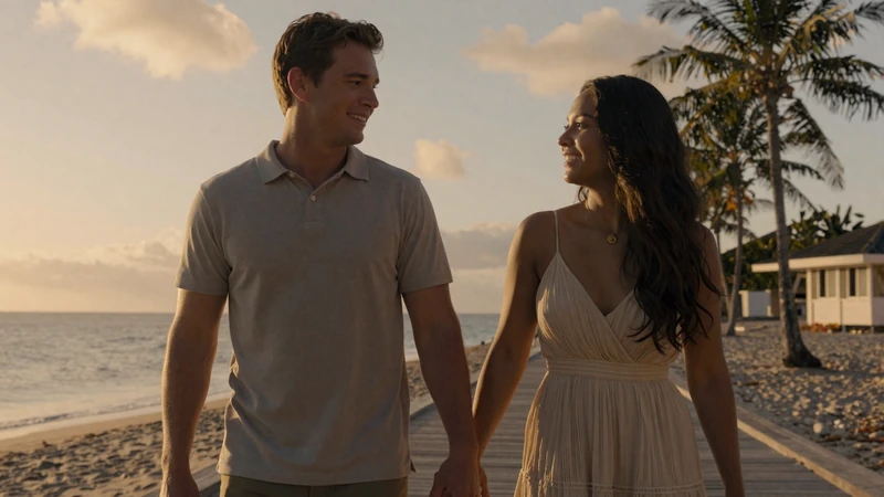 Western man and Filipina woman walking together on a Philippine beach representing cross-cultural Filipino dating