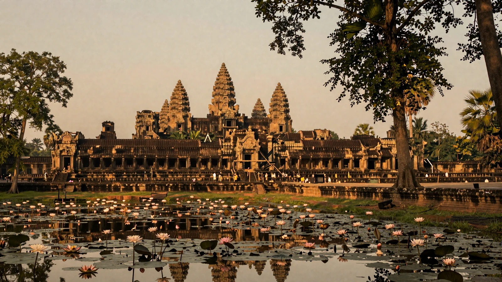 Golden sunset over Cambodian temple landscape representing the beauty and heritage of Cambodian women dating culture