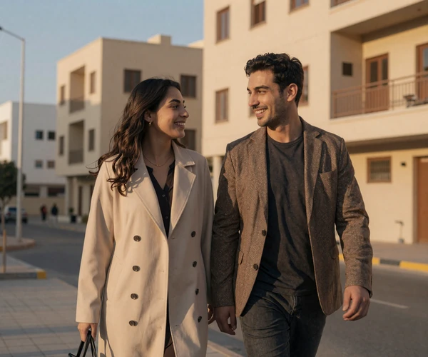 Western man and Jordanian woman walking together in Amman representing cross-cultural Jordanian women dating relationship