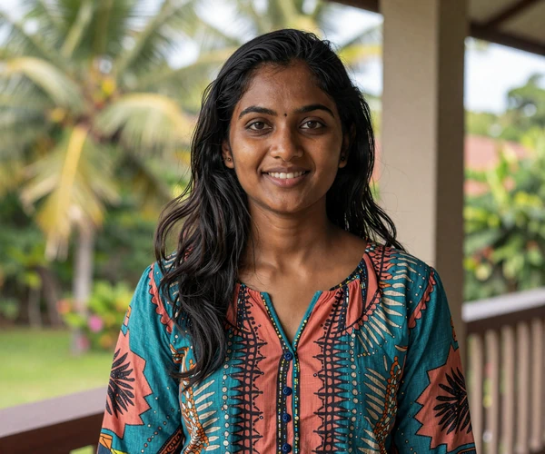 Sri Lankan woman in colorful batik blouse representing the warmth and hospitality central to Sri Lankan dating culture