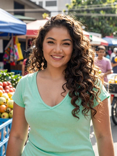 Joy, 26, Filipino woman in mint top at Davao City market - Filipino international dating profile