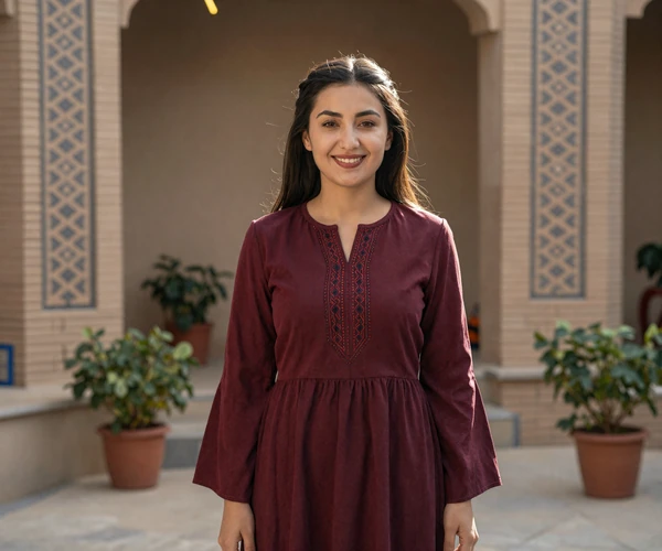 Turkmen woman in elegant dress with traditional embroidery representing the grace and warmth central to Turkmen women dating