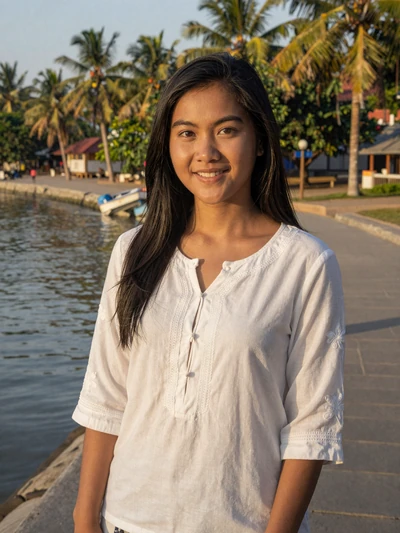 Sokha, 25, Cambodian woman in embroidered blouse on Phnom Penh riverside - Cambodian dating profile