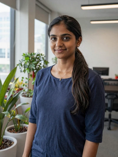 Meena, 28, Indian woman in navy top at Bangalore office - Indian culture relationships dating profile