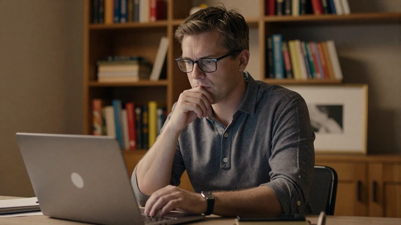 Western man carefully reviewing an Asian dating profile on his laptop - how to spot red flags in online dating