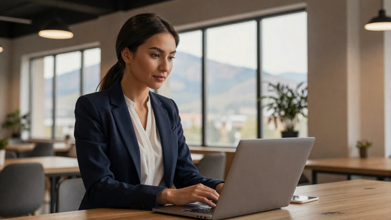 Modern Kyrgyz professional woman working in Bishkek coworking space representing educated career-driven Kyrgyz singles in dating