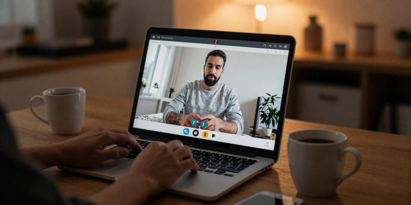 Man starting a conversation on asian dating platform from home office