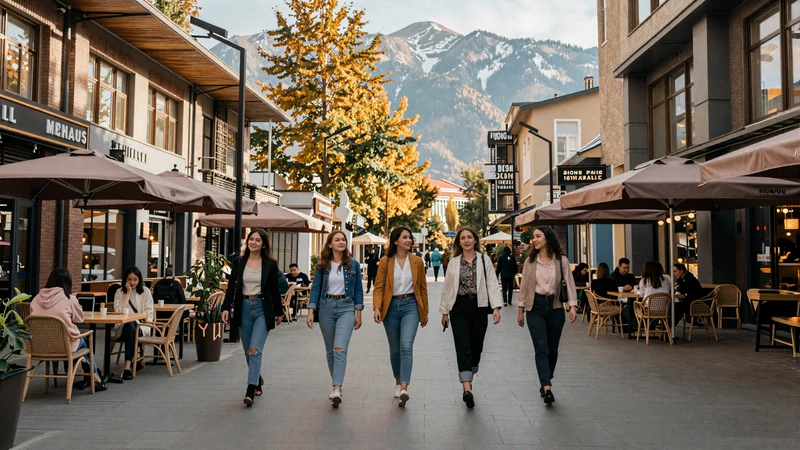 Modern Almaty street scene with cosmopolitan atmosphere representing contemporary Kazakh women dating culture