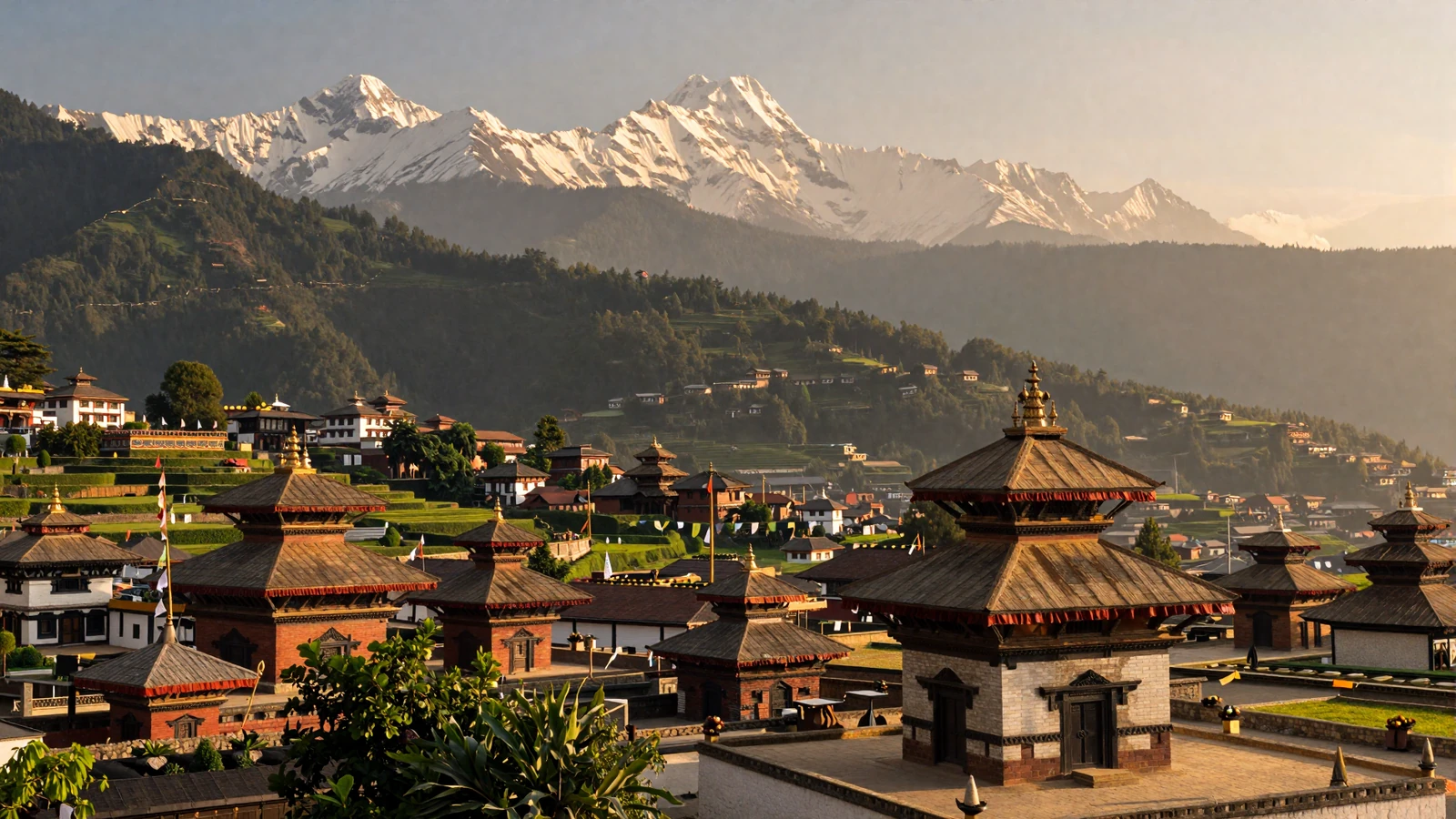 Nepal Himalayan landscape with Kathmandu valley temples and prayer flags representing Nepali women dating culture