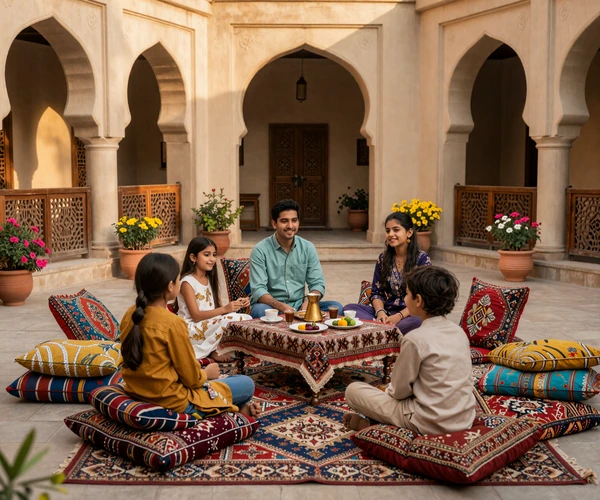 Traditional Pakistani courtyard setting representing family culture in Pakistani women dating